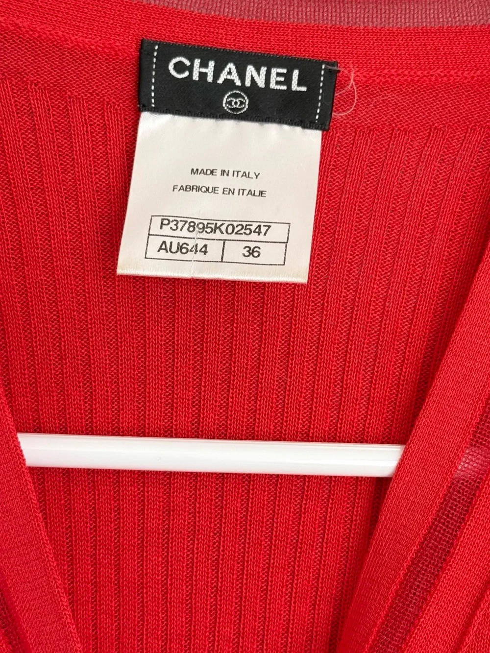 Chanel 2010 Red CC Logo Knit Cardigan Sweater Size 36